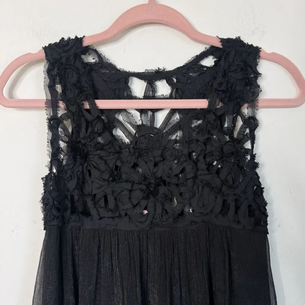 Black Rosette Fairy Grunge Coquette Babydoll Layered Mini Dress Whimsigoth - Picture 3 of 9